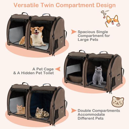 Double Compartment Pet Carrier with 2 Removable Hammocks-Brown at Set Shop and Smile
