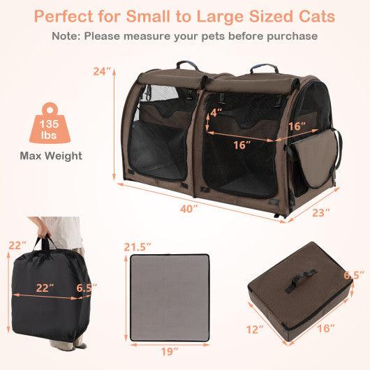 Double Compartment Pet Carrier with 2 Removable Hammocks-Brown at Set Shop and Smile