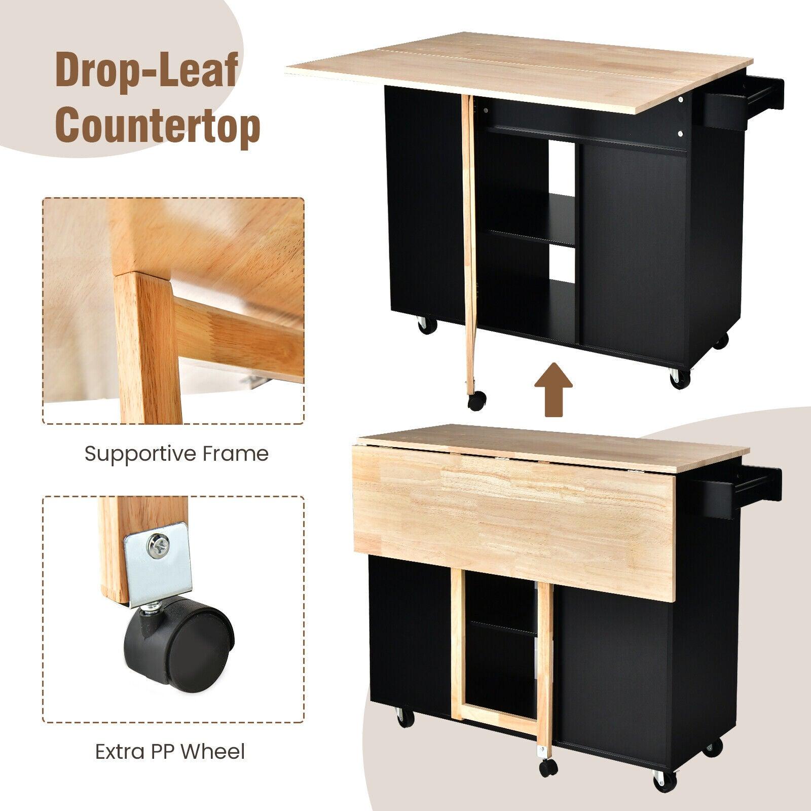 Drop-Leaf Kitchen Island with Rubber Wood Top at Set Shop and Smile