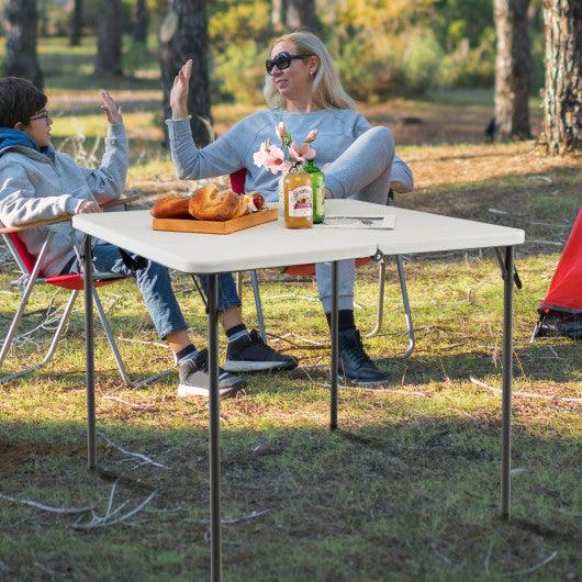 Folding Camping Table with All-Weather HDPE Tabletop and Rustproof Steel Frame-White at Set Shop and Smile
