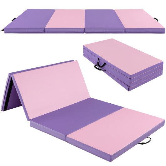 Folding Gymnastics Mat with Carry Handles and Sweatproof Detachable PU Leather Cover-Pink at Set Shop and Smile