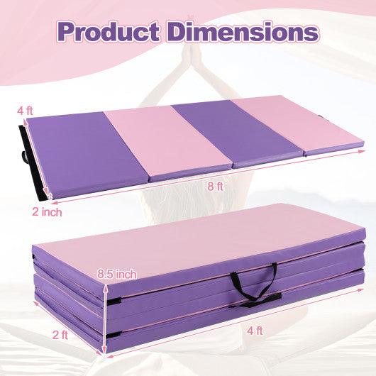 Folding Gymnastics Mat with Carry Handles and Sweatproof Detachable PU Leather Cover-Pink at Set Shop and Smile