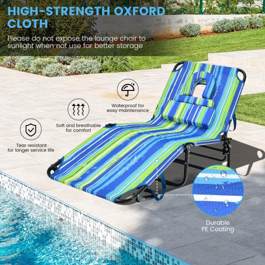 Beach Chaise Lounge Chair with Face Hole and Removable Pillow-Blue & Green at Set Shop and Smile