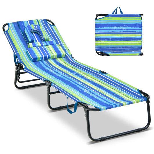 Beach Chaise Lounge Chair with Face Hole and Removable Pillow-Blue & Green at Set Shop and Smile