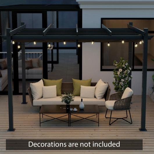 10 x 12 Feet Outdoor Aluminum Retractable Pergola Canopy Shelter Grape Trellis-Gray at Set Shop and Smile