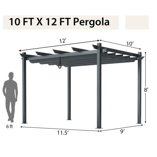 10 x 12 Feet Outdoor Aluminum Retractable Pergola Canopy Shelter Grape Trellis-Gray at Set Shop and Smile