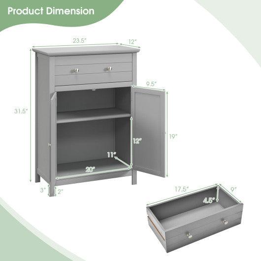 Wooden Bathroom Floor Cabinet with Drawer and Adjustable Shelf-Gray at Set Shop and Smile