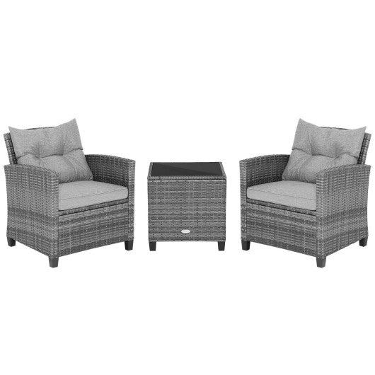 3 Pieces Outdoor Wicker Conversation Set with Tempered Glass Tabletop-Gray at Set Shop and Smile