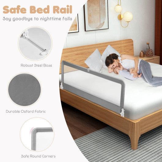 59 Inch Folding Breathable Baby Bed Rail Guard with Safety Strap-Gray at Set Shop and Smile