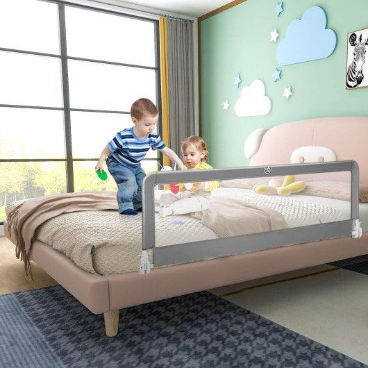 59 Inch Folding Breathable Baby Bed Rail Guard with Safety Strap-Gray at Set Shop and Smile