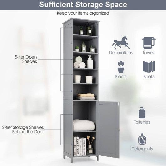 72 Inches Free Standing Tall Floor Bathroom Storage Cabinet-Gray at Set Shop and Smile