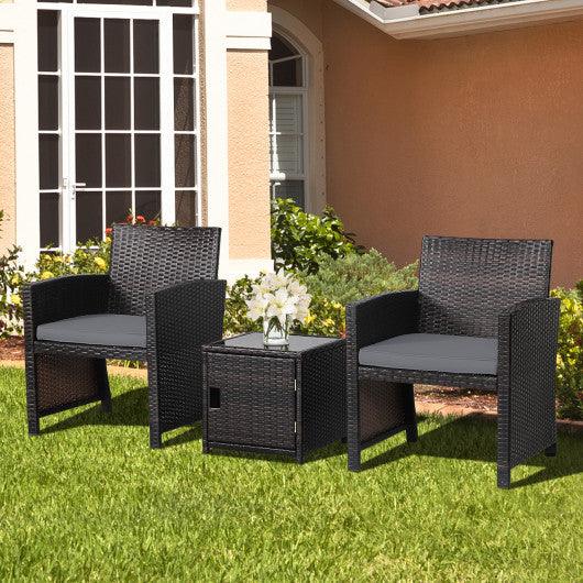 3 Pieces Patio Wicker Furniture Set with Storage Table and Protective Cover-Gray at Set Shop and Smile