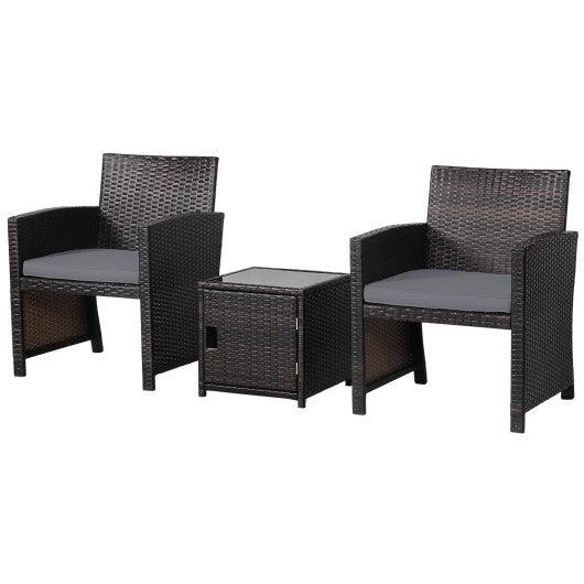 3 Pieces Patio Wicker Furniture Set with Storage Table and Protective Cover-Gray at Set Shop and Smile