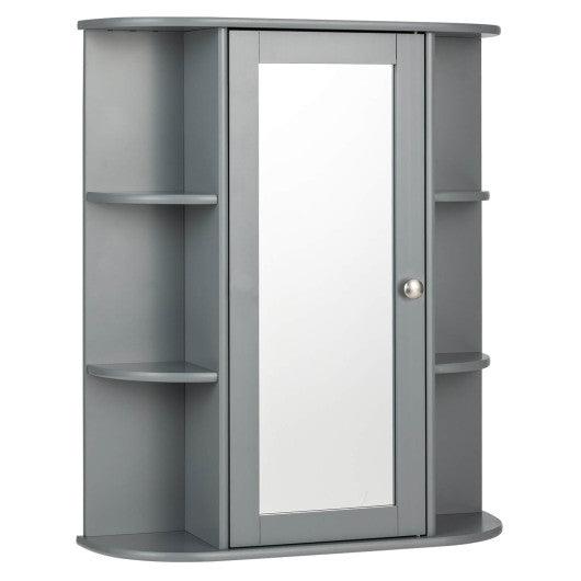 Bathroom Single Door Shelves Wall Mount Cabinet with Mirror-Gray at Set Shop and Smile