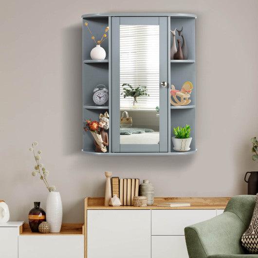 Bathroom Single Door Shelves Wall Mount Cabinet with Mirror-Gray at Set Shop and Smile