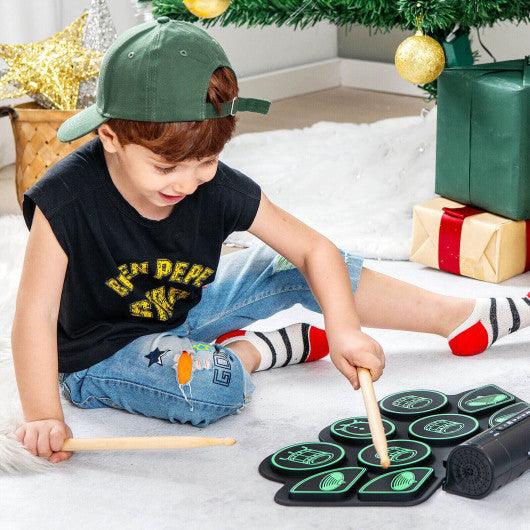 Electronic Drum Set with 2 Build-in Stereo Speakers for Kids-Green at Set Shop and Smile