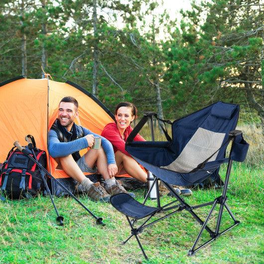 Hammock Camping Chair with Retractable Footrest and Carrying Bag-Navy at Set Shop and Smile