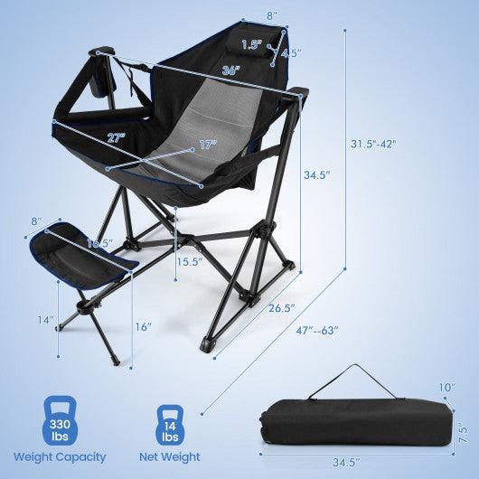 Hammock Camping Chair with Retractable Footrest and Carrying Bag-Black at Set Shop and Smile