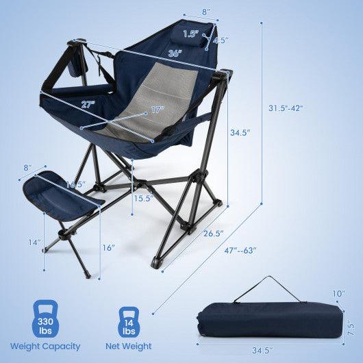 Hammock Camping Chair with Retractable Footrest and Carrying Bag-Navy at Set Shop and Smile