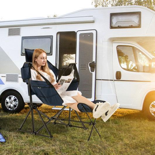 Hammock Camping Chair with Retractable Footrest and Carrying Bag-Navy at Set Shop and Smile