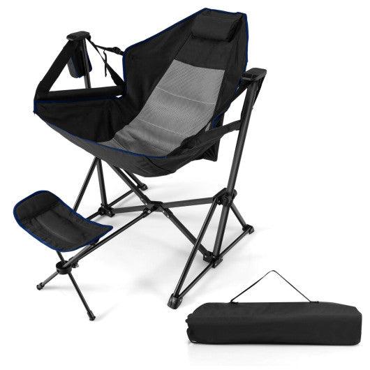 Hammock Camping Chair with Retractable Footrest and Carrying Bag-Black at Set Shop and Smile