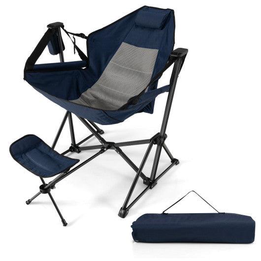 Hammock Camping Chair with Retractable Footrest and Carrying Bag-Navy at Set Shop and Smile