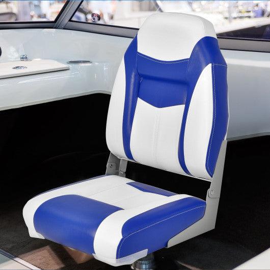 High Back Folding Boat Seats with Blue White Sponge Cushion and Flexible Hinges-1 Piece at Set Shop and Smile
