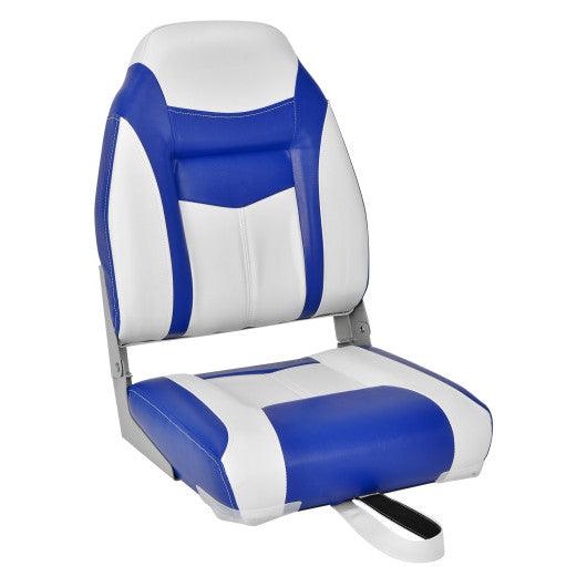 High Back Folding Boat Seats with Blue White Sponge Cushion and Flexible Hinges-1 Piece at Set Shop and Smile