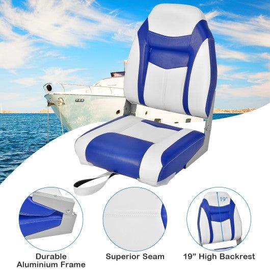 High Back Folding Boat Seats with Blue White Sponge Cushion and Flexible Hinges-1 Piece at Set Shop and Smile