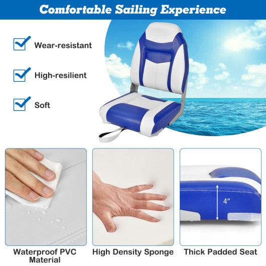 High Back Folding Boat Seats with Blue White Sponge Cushion and Flexible Hinges-1 Piece at Set Shop and Smile