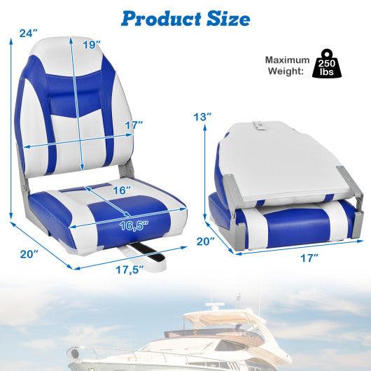 High Back Folding Boat Seats with Blue White Sponge Cushion and Flexible Hinges-1 Piece at Set Shop and Smile