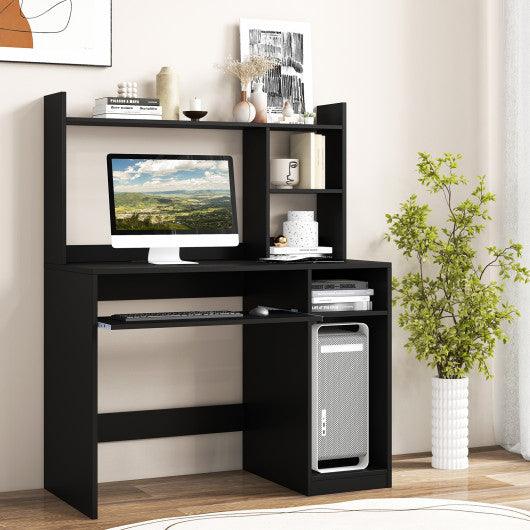 Home Office Computer Desk with Bookcase Keyboard Tray and CPU Stand-Black at Set Shop and Smile