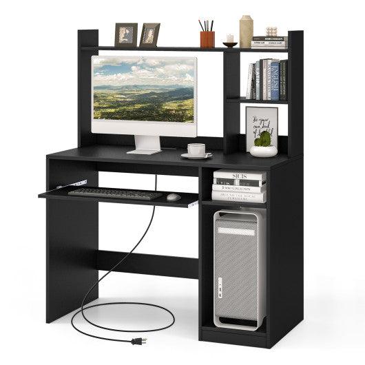 Home Office Computer Desk with Bookcase Keyboard Tray and CPU Stand-Black at Set Shop and Smile