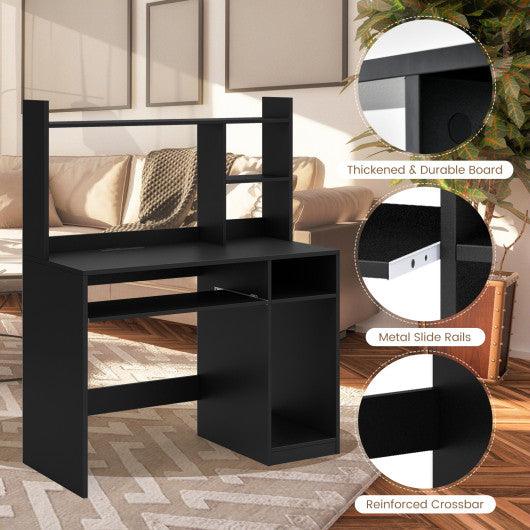 Home Office Computer Desk with Bookcase Keyboard Tray and CPU Stand-Black at Set Shop and Smile