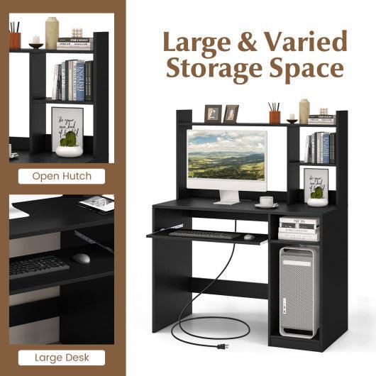 Home Office Computer Desk with Bookcase Keyboard Tray and CPU Stand-Black at Set Shop and Smile