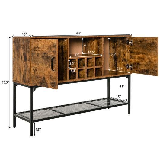 Industrial Kitchen Buffet Sideboard with Wine Rack and 2 Doors-Rustic Brown at Set Shop and Smile