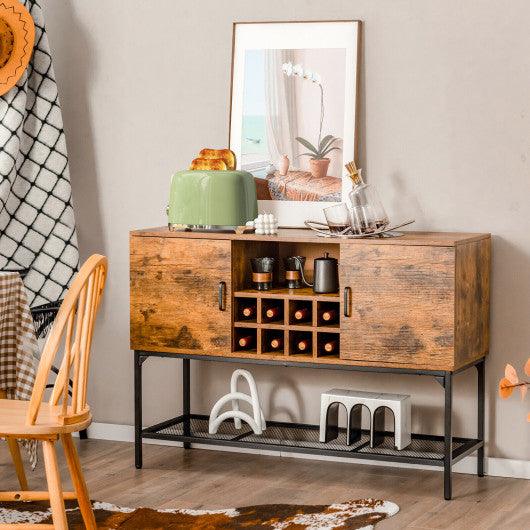 Industrial Kitchen Buffet Sideboard with Wine Rack and 2 Doors-Rustic Brown at Set Shop and Smile