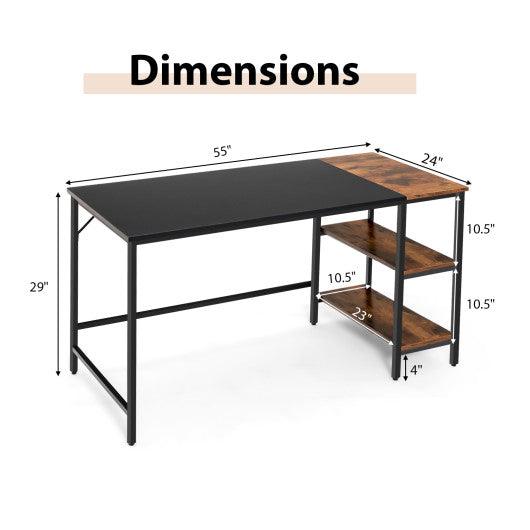 55" Modern Industrial Style Study Writing Desk with 2 Storage Shelves-Black at Set Shop and Smile
