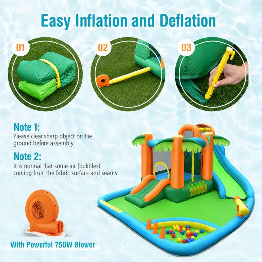 7-in-1 Inflatable Water Slide Park with Trampoline Climbing and 750W Blower at Set Shop and Smile