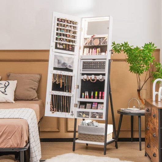 Freestanding Jewelry Cabinet with Full-Length Mirror-White at Set Shop and Smile