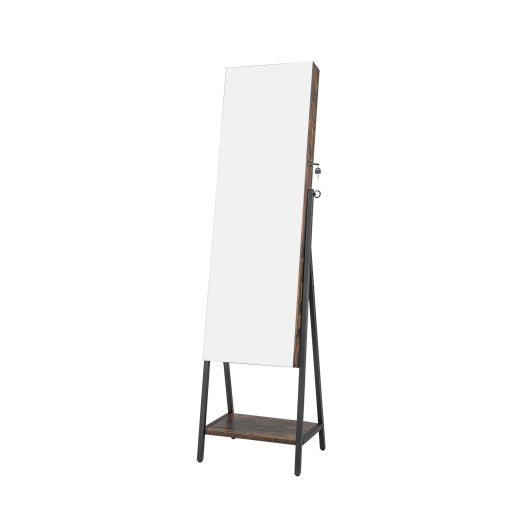 Freestanding Jewelry Cabinet with Full-Length Mirror-Rustic Brown at Set Shop and Smile