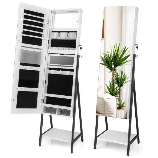 Freestanding Jewelry Cabinet with Full-Length Mirror-White at Set Shop and Smile