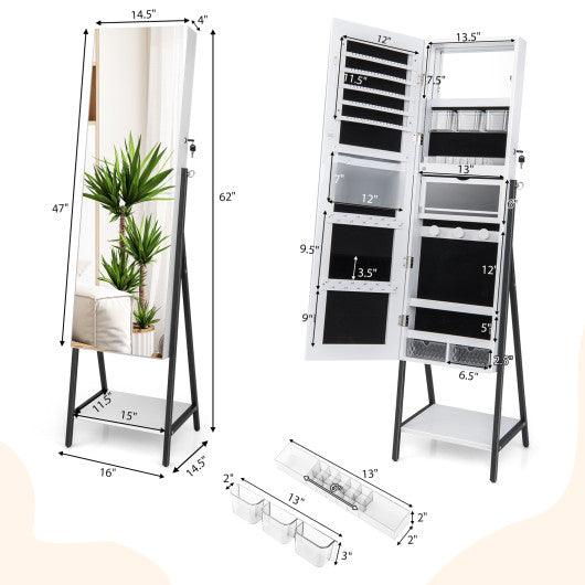 Freestanding Jewelry Cabinet with Full-Length Mirror-White at Set Shop and Smile