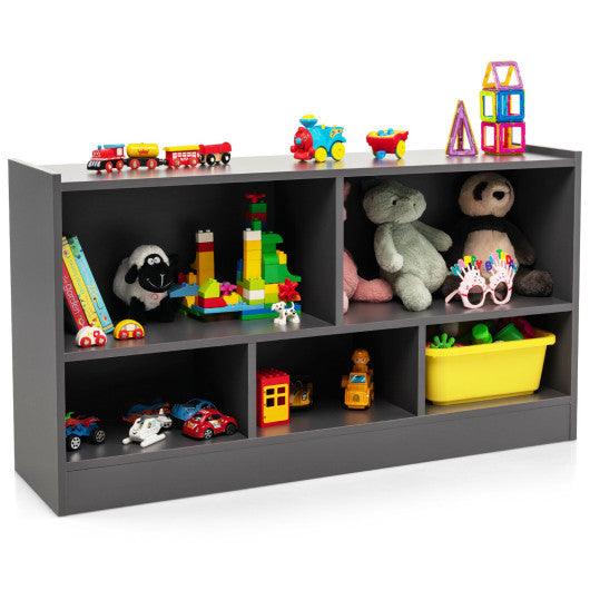 Kids 2-Shelf Bookcase 5-Cube Wood Toy Storage Cabinet Organizer-Gray at Set Shop and Smile