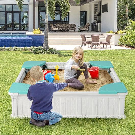 Kids Outdoor Sandbox with Oxford Cover and 4 Corner Seats-White at Set Shop and Smile