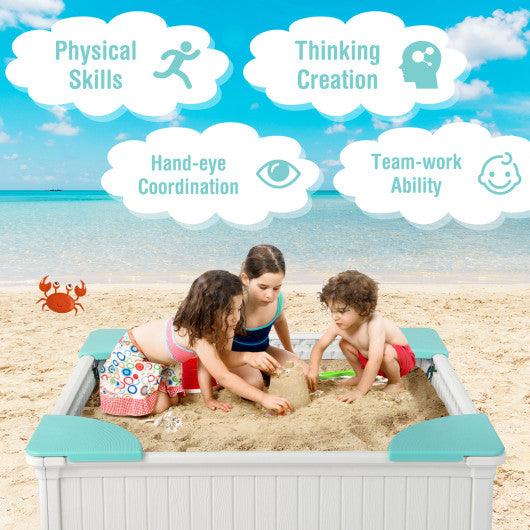 Kids Outdoor Sandbox with Oxford Cover and 4 Corner Seats-White at Set Shop and Smile