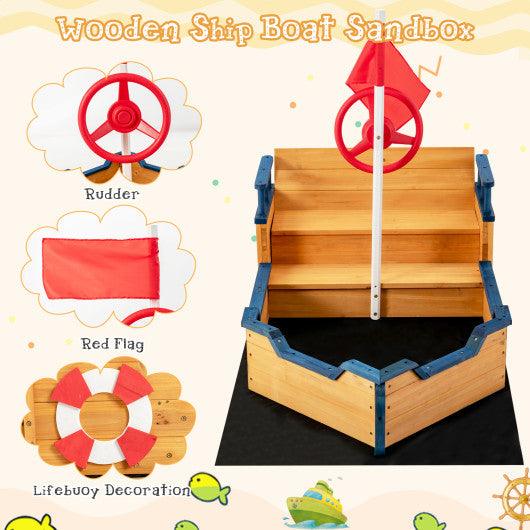Kids Pirate Boat Wooden Sandbox Children Outdoor Playset at Set Shop and Smile