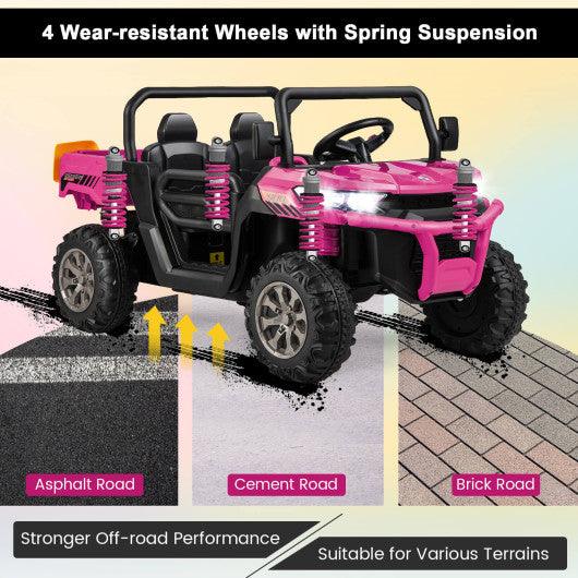 2-Seater Kids Ride On Dump Truck with Dump Bed and Shovel-Pink at Set Shop and Smile