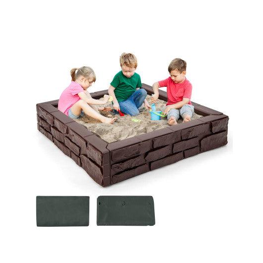 2-In-1 HDPE Kids Sandbox with Cover and Bottom Liner-Brown at Set Shop and Smile
