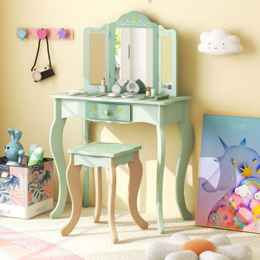 Kids Vanity Set with Tri-folding Mirror-Green at Set Shop and Smile